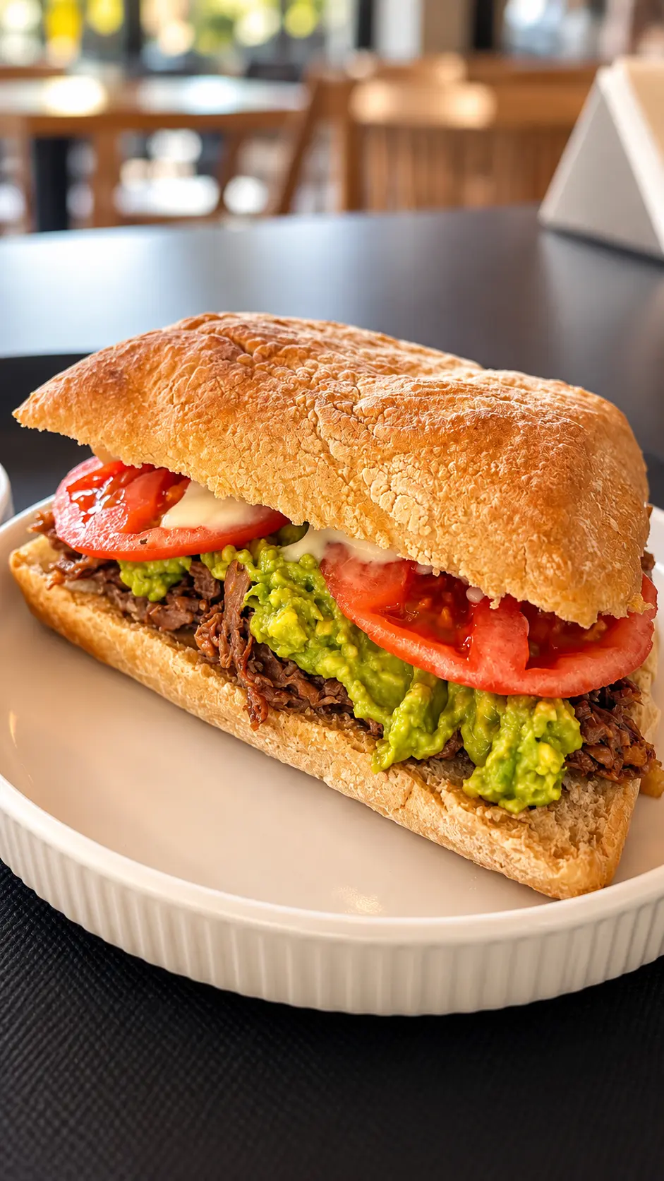 Sándwich de mechada con palta y tomate