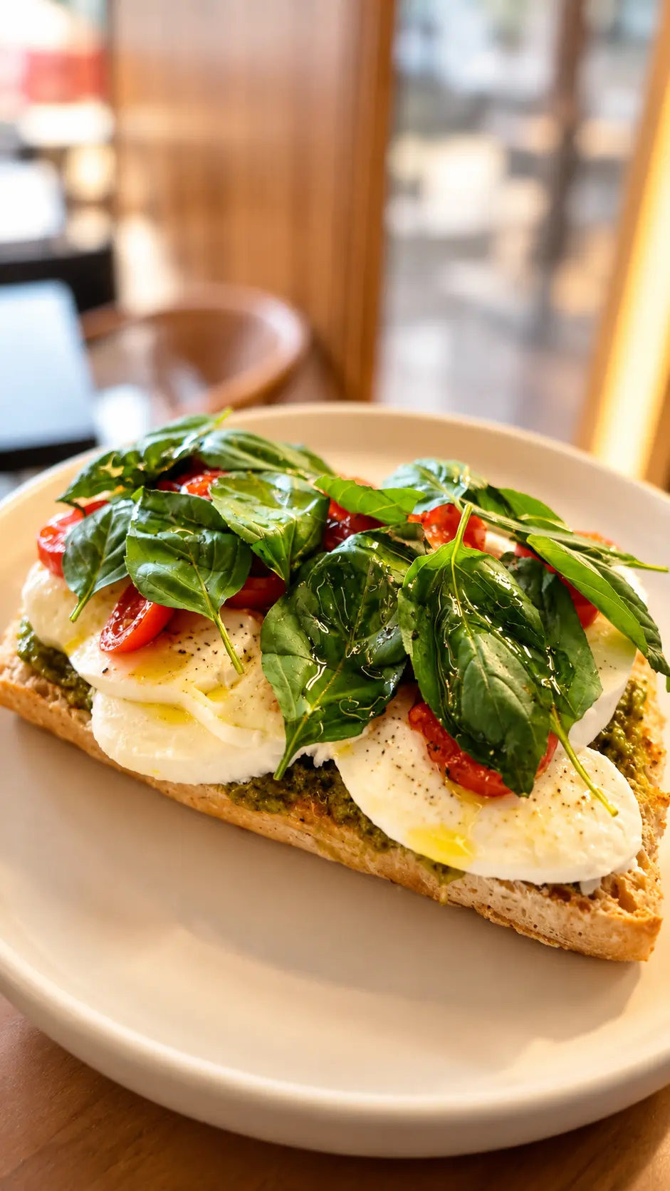 Preparación caprese con pesto