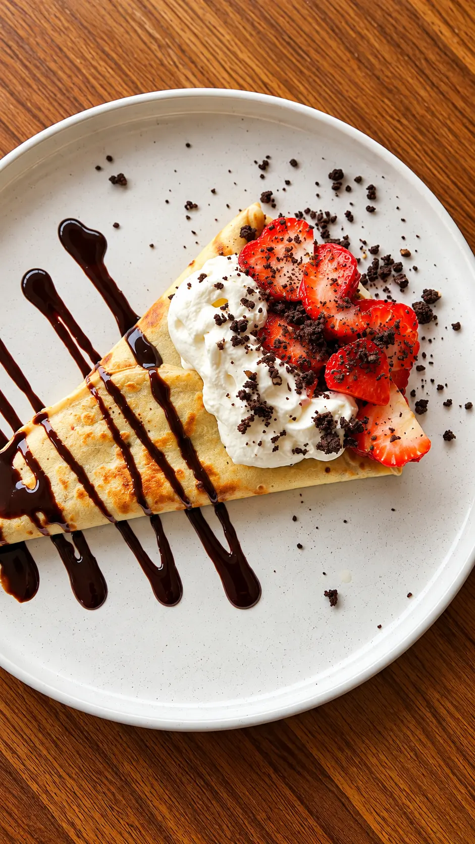 Crepe con frutillas, crema y chocolate de Vilastrani