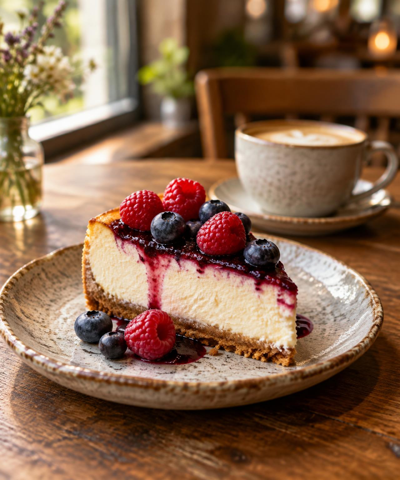 Cheesecake de frutos rojos con café